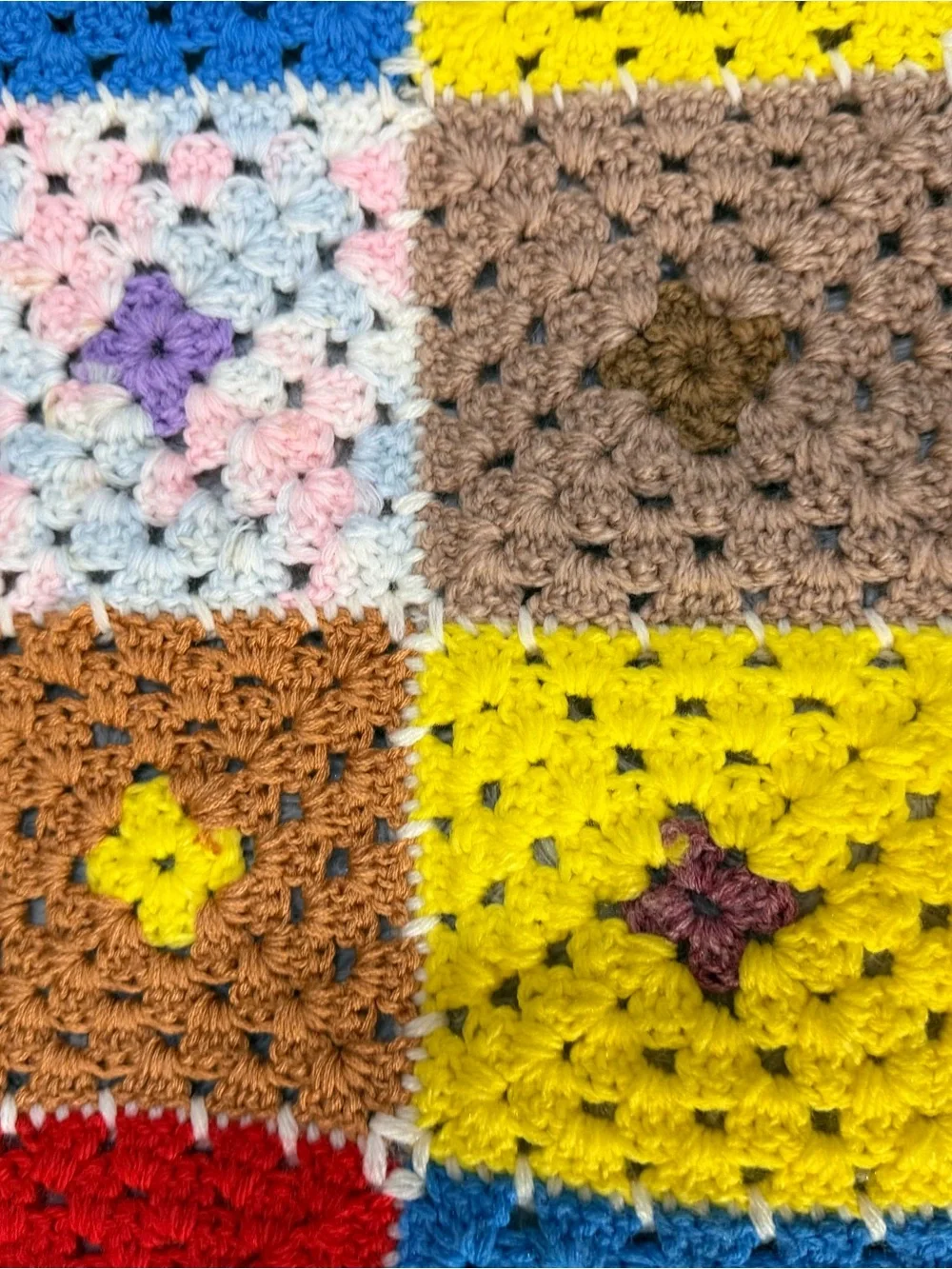 Handmade Crochet Granny Square Throw Blanket Vintage Pastel Afghan 53” x 64”